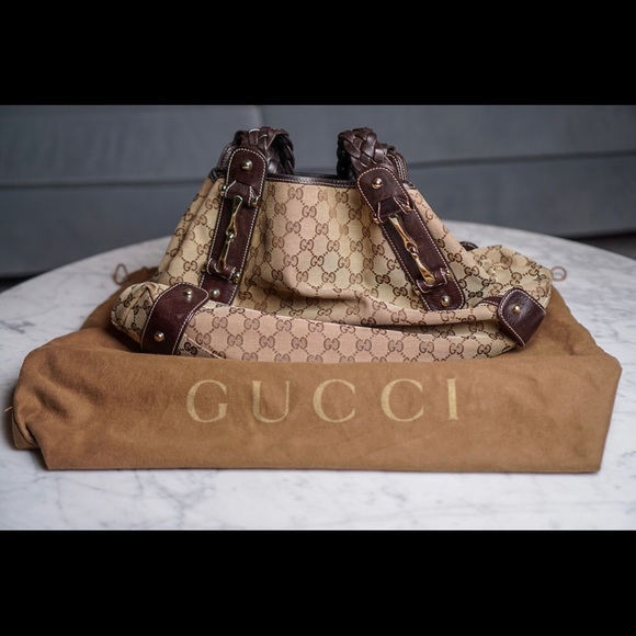Gucci Monogram Canvas & Brown Leather Pelham Bag - Picture 1 of 8